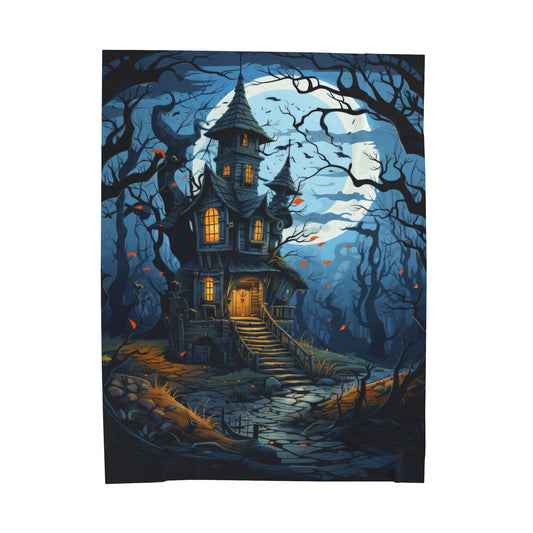 Halloween Plush Blanket, Haunted House, Creepy Cozy, Spooky Comfort, Gift for Halloween Lovers